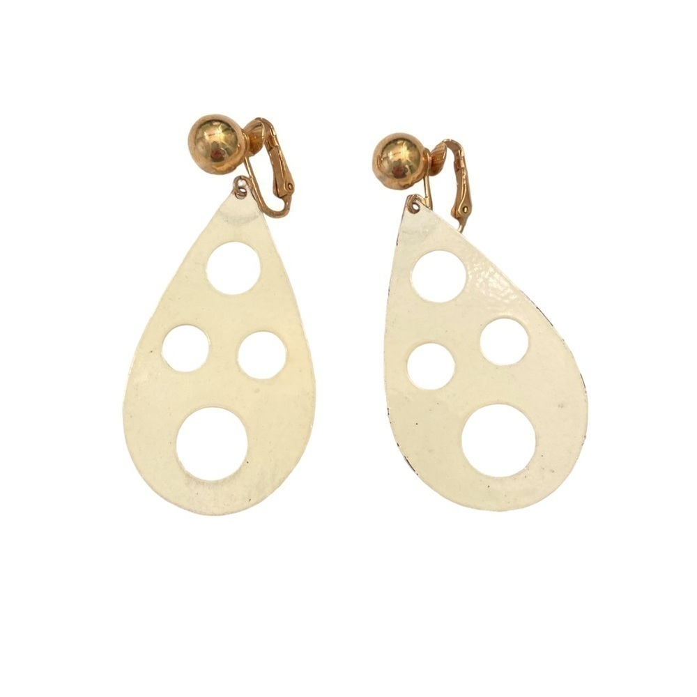Vintage 1960’s gold tone & ivory oval metal dot clip on earrings